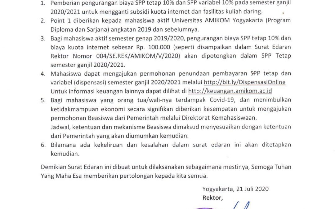 Info Pemberian Pengurangan Biaya Kuliah Kepada Mahasiswa
