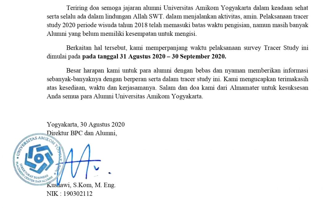 Perpanjangan Kegiatan Tracer Study Kohort 2018