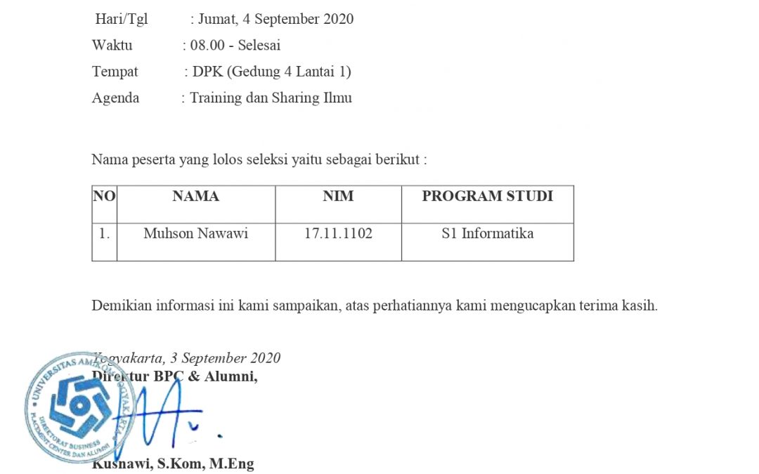 Info lolos SS DPK September 2020