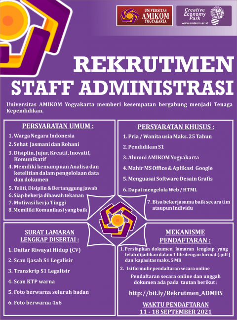 Rekrutmen Staf Administrasi Universitas Amikom Yogyakarta | Universitas 