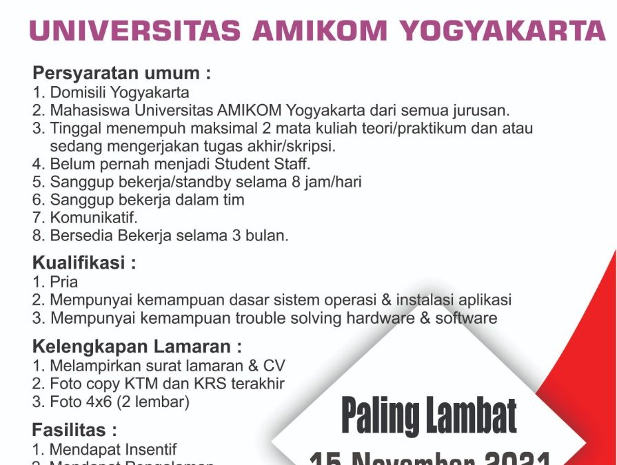 Recruitment Student staff UPT Lab Universitas Amikom Yogyakarta