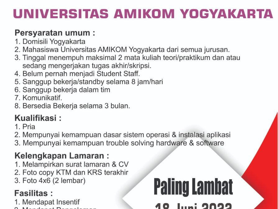 RECRUITMENT STUDENT STAFF UPT LAB UNIVERSITAS AMIKOM YOGYAKARTA