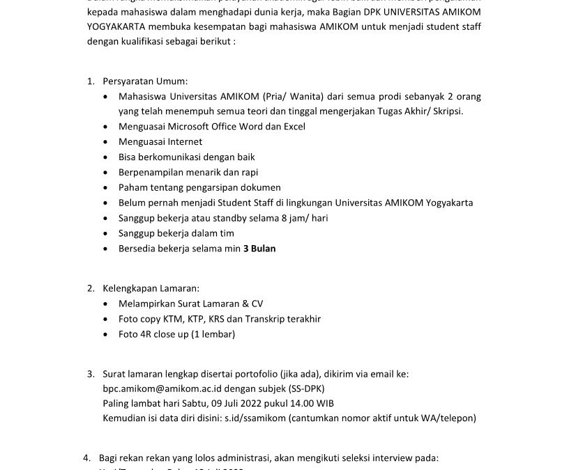 Open Recruitment Student Staff DPK