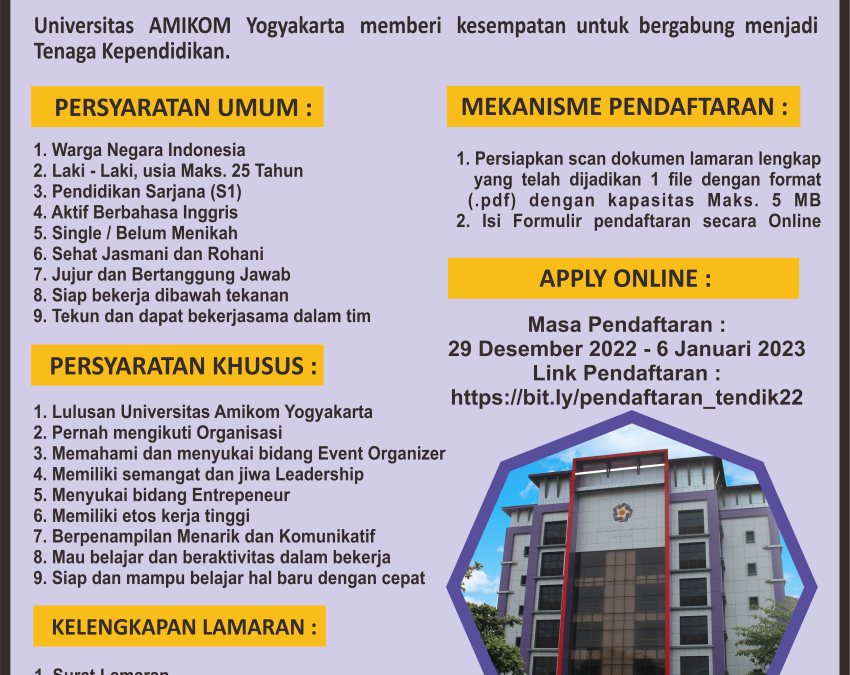 Rekrutmen Tenaga Kependidikan Universitas Amikom Yogyakarta