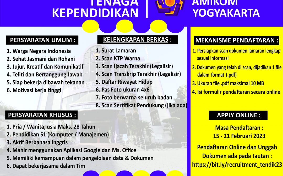 Open Recruitment Tenaga Kependidikan Universitas Amikom Yogyakarta