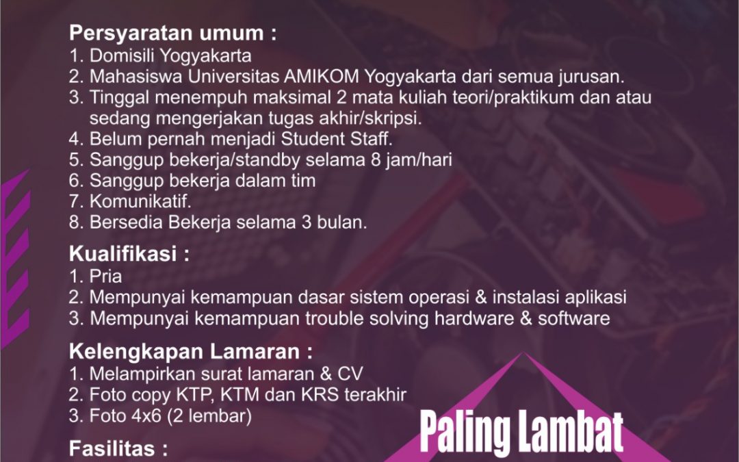 Recruitment Student Staff UPT LAB Universitas Amikom Yogyakarta