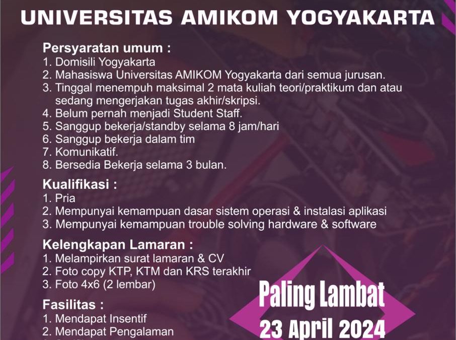 Recruitment Student Staff UPT Lab Universitas Amikom Yogyakarta