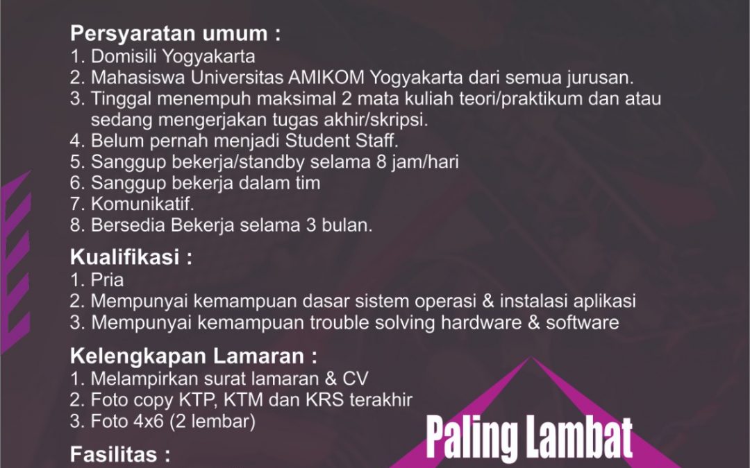 Recruitment Student Staff UPT Lab Universitas Amikom Yogyakarta
