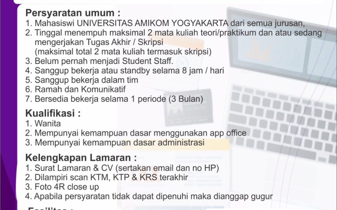 Recruitment Student Staff Admin UPT Laboratorium Universitas amikom Yogyakarta