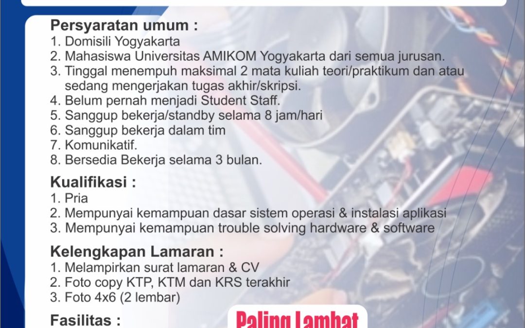 Recruitment Student Staff UPT Laboratorium Universitas Amikom Yogyakarta