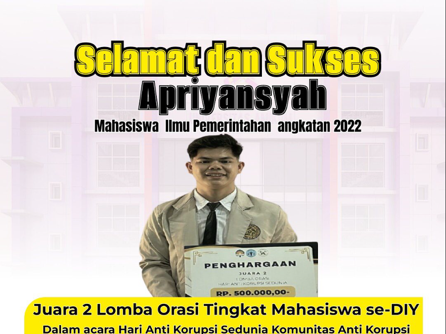 Mahasiswa Ilmu Pemerintahan Amikom Raih Juara 2 dalam Lomba Orasi dan Poster HAKORDIA DIY 2024