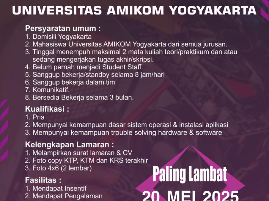 Recruitment Student Staff UPT LAB Universitas Amikom Yogyakarta