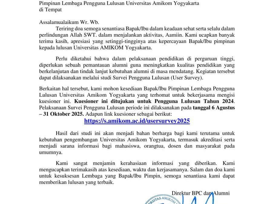Informasi Pengisian Survei Pengguna Lulusan Amikom 2025