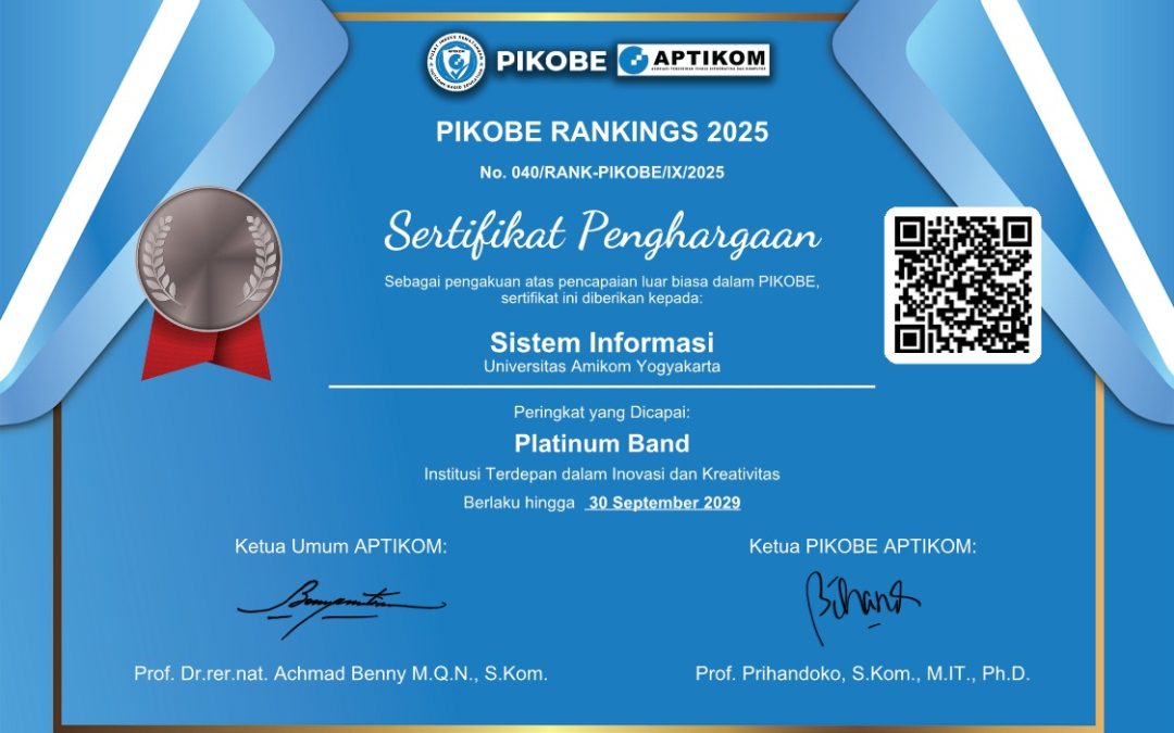 Kurikulum OBE Prodi Sistem Informasi AMIKOM Raih Peringkat Platinum dalam PIKOBE APTIKOM