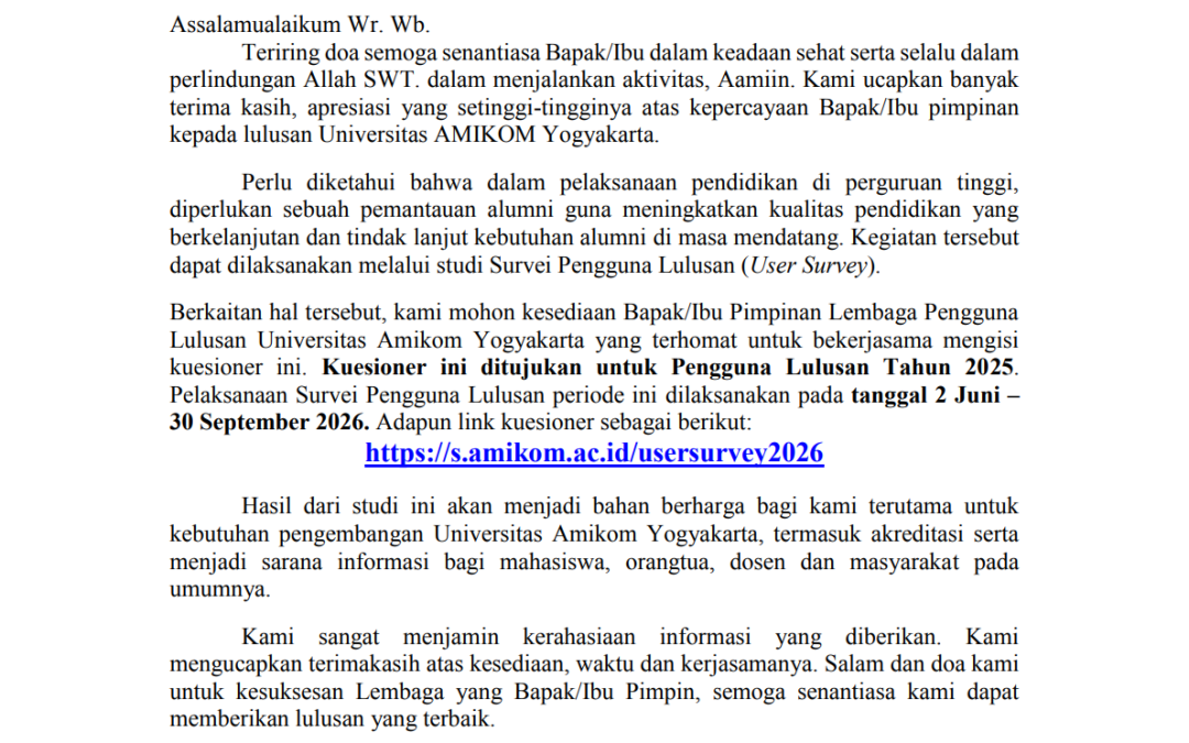 Informasi Pengisian Survei Pengguna Lulusan Pelaksanaan 2026